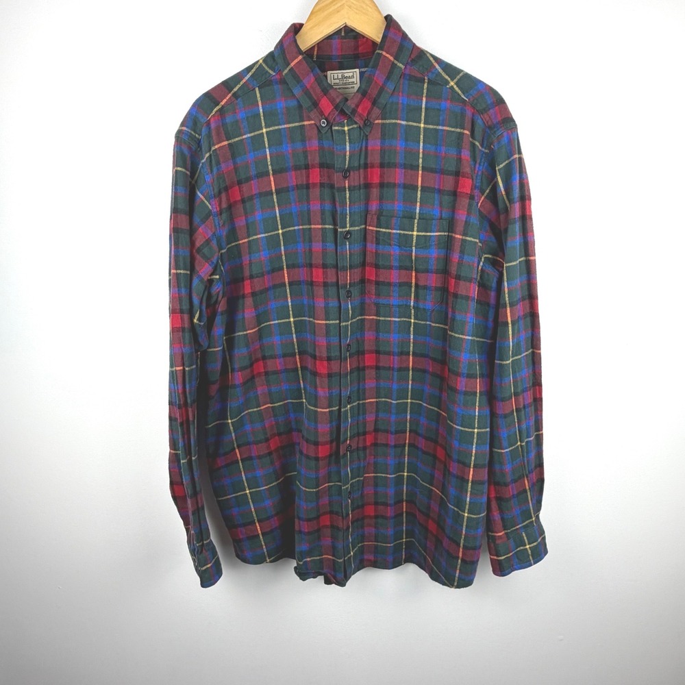 LL Bean Mens Scotch Flannel Shirt Large‎ Tall Button Down Traditional Fit Cotton
